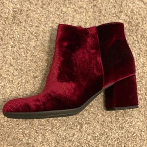 Burgundy velvet booties